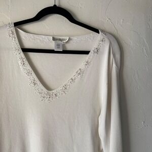 Coldwater Creek Embellished Beaded V Neck Long Sleeve Knit Top Y2k Fairy
